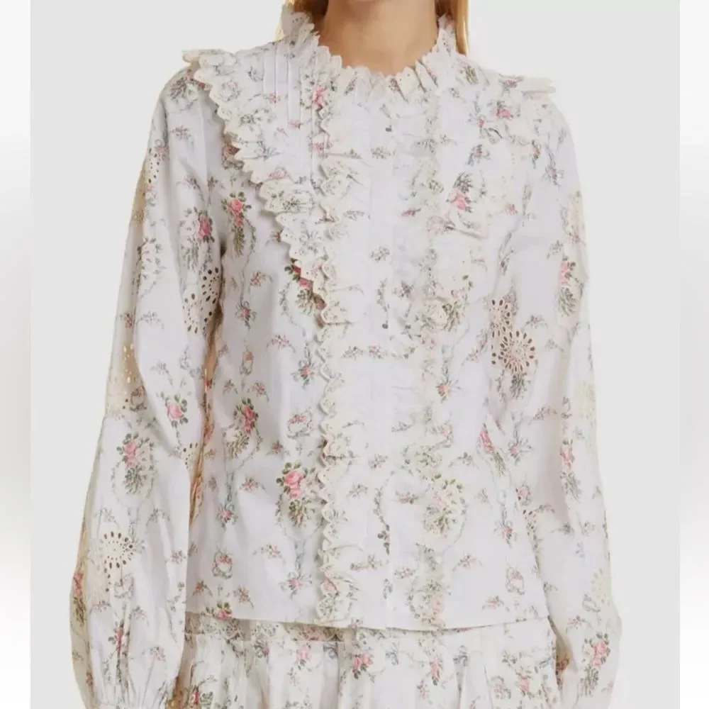 Loveshackfancy Bloomfield Floral Print Blouse Size M